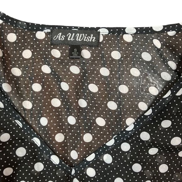 As U Wish Black And White Polkadot Flutter Sleeve Dress, Size S - Picture 4 of 7